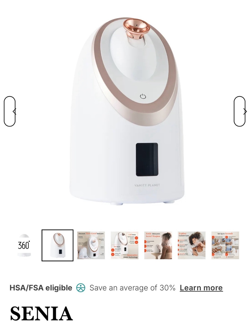 SENIA White & Rose Gold Facial Steamer for Hydrating Skin